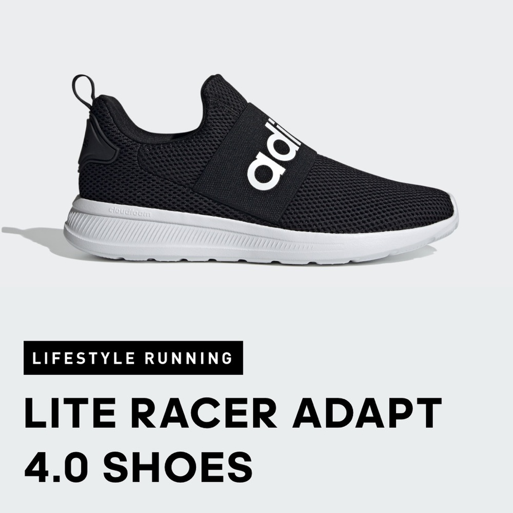 Adidas Men’s Black Lite Racer Adapt 4.0 Slip-On Sneakers (Size 9.5)